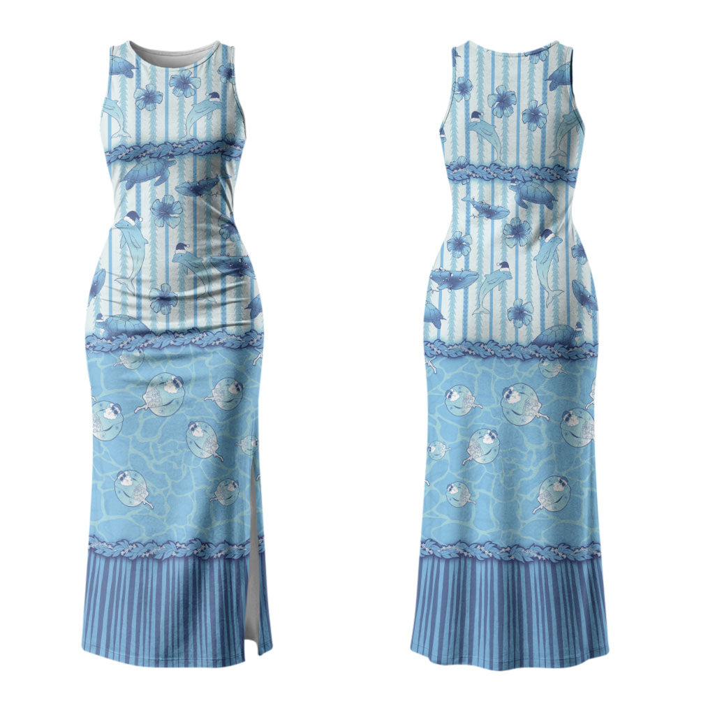 Hawaii Christmas In July Couples Matching Tank Maxi Dress and Hawaiian Shirt Sky Blue Mele Kalikimaka Sea Animals DT05 - Polynesian Pride