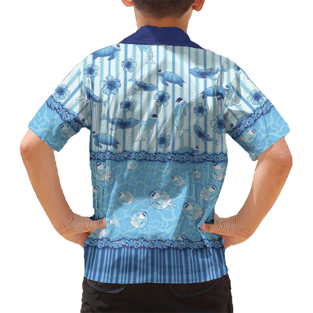 Hawaii Christmas In July Family Matching Off Shoulder Maxi Dress and Hawaiian Shirt Sky Blue Mele Kalikimaka Sea Animals DT05 - Polynesian Pride