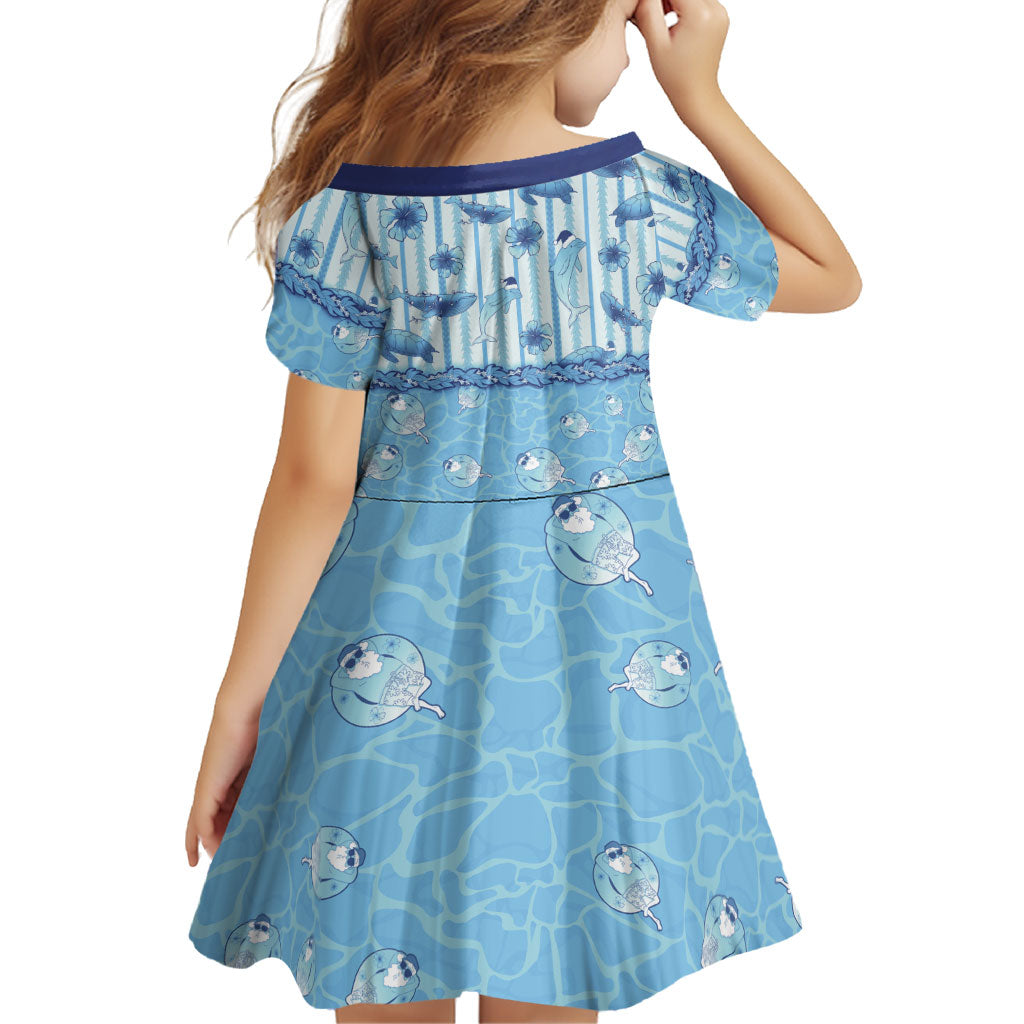 Hawaii Christmas In July Family Matching Off Shoulder Maxi Dress and Hawaiian Shirt Sky Blue Mele Kalikimaka Sea Animals DT05 - Polynesian Pride