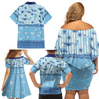 Hawaii Christmas In July Family Matching Off Shoulder Short Dress and Hawaiian Shirt Sky Blue Mele Kalikimaka Sea Animals DT05 - Polynesian Pride