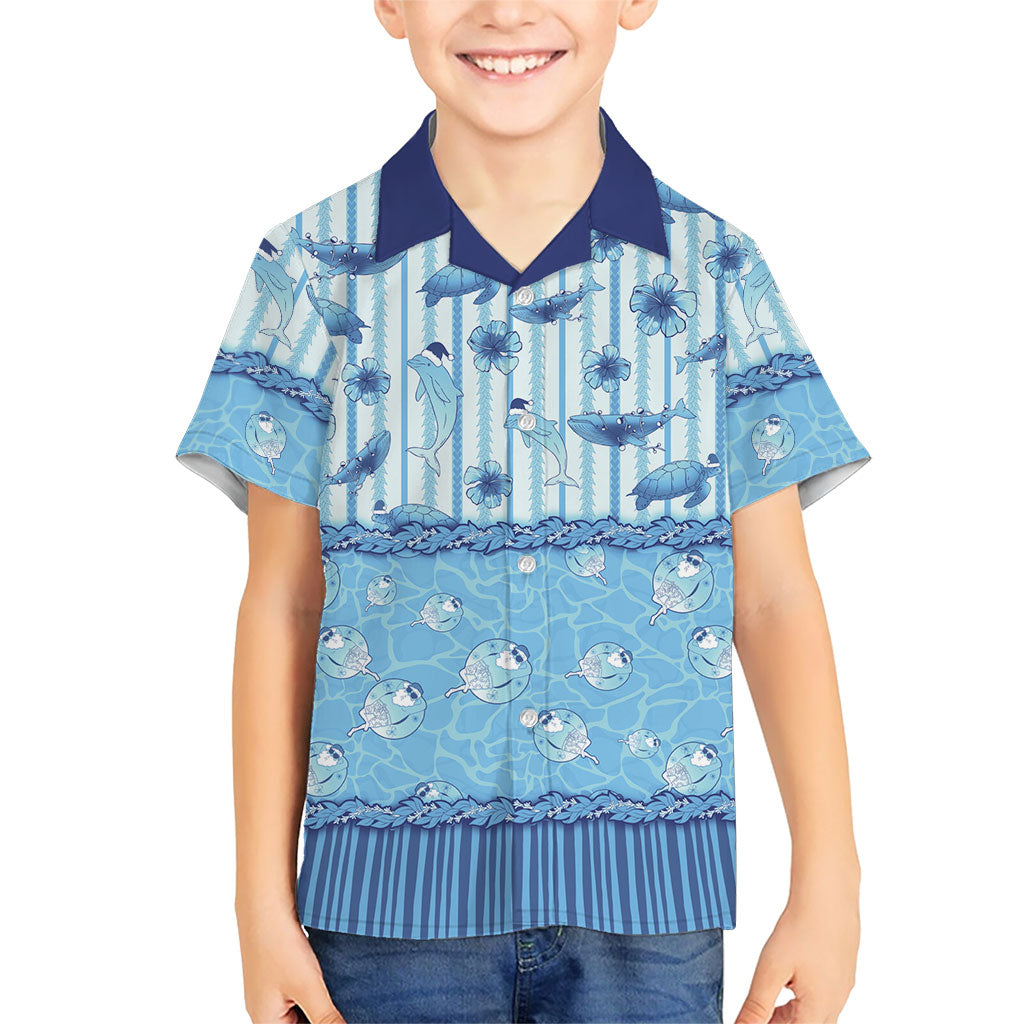 Hawaii Christmas In July Family Matching Puletasi and Hawaiian Shirt Sky Blue Mele Kalikimaka Sea Animals DT05 Son's Shirt Blue - Polynesian Pride