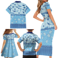 Hawaii Christmas In July Family Matching Short Sleeve Bodycon Dress and Hawaiian Shirt Sky Blue Mele Kalikimaka Sea Animals DT05 - Polynesian Pride