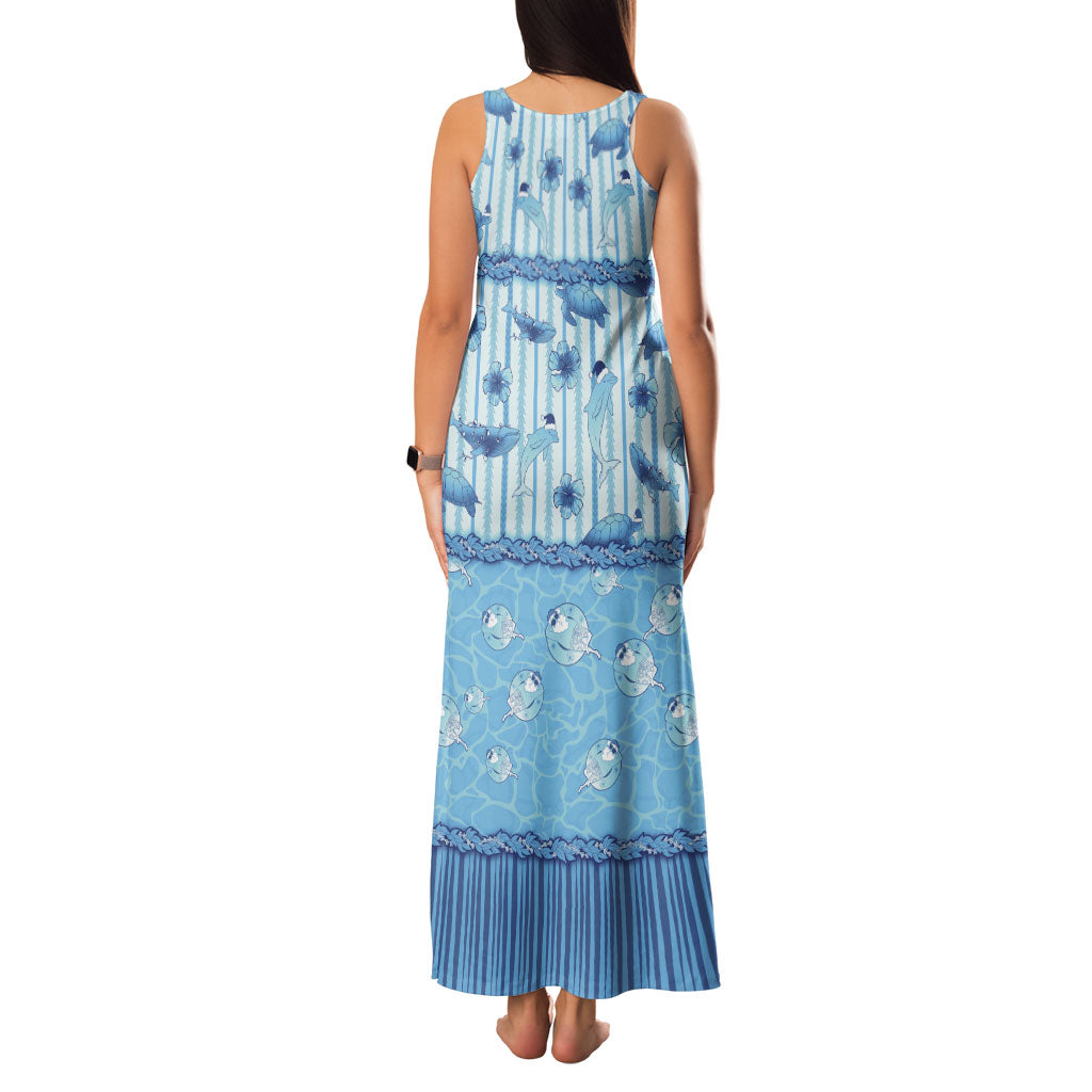 Hawaii Christmas In July Family Matching Tank Maxi Dress and Hawaiian Shirt Sky Blue Mele Kalikimaka Sea Animals DT05 - Polynesian Pride