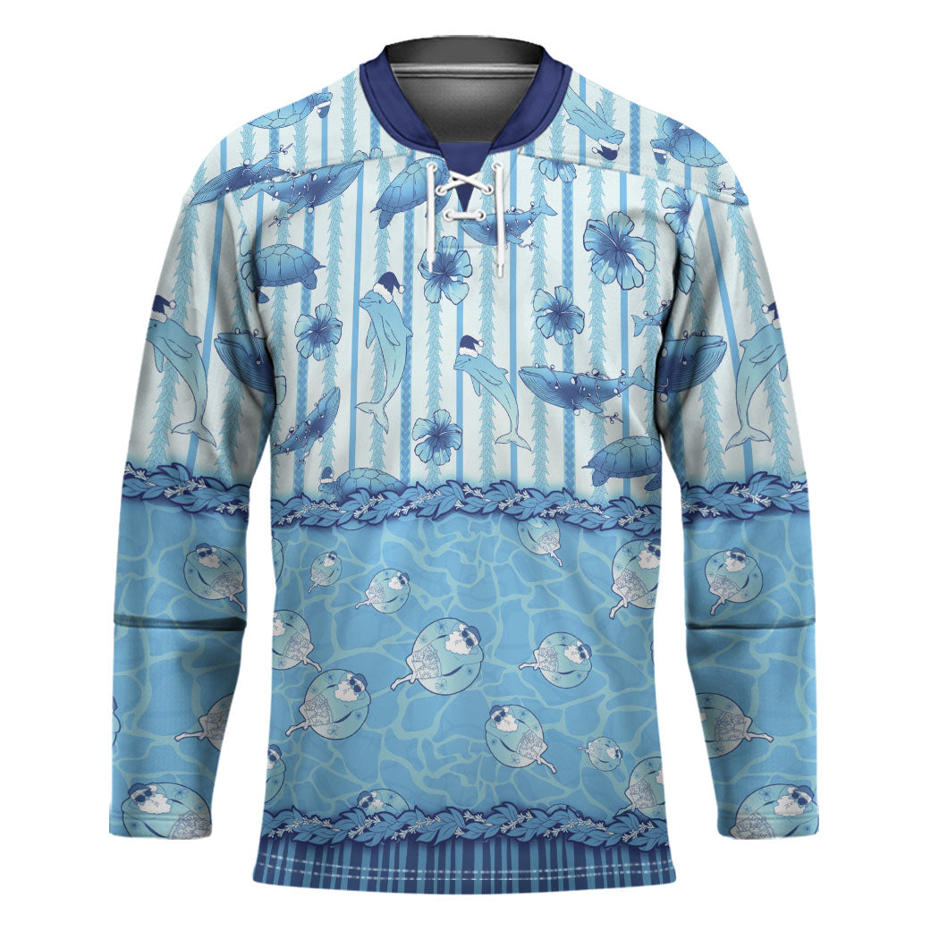 Hawaii Christmas In July Hockey Jersey Sky Blue Mele Kalikimaka Sea Animals