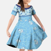 Hawaii Christmas In July Kid Short Sleeve Dress Sky Blue Mele Kalikimaka Sea Animals