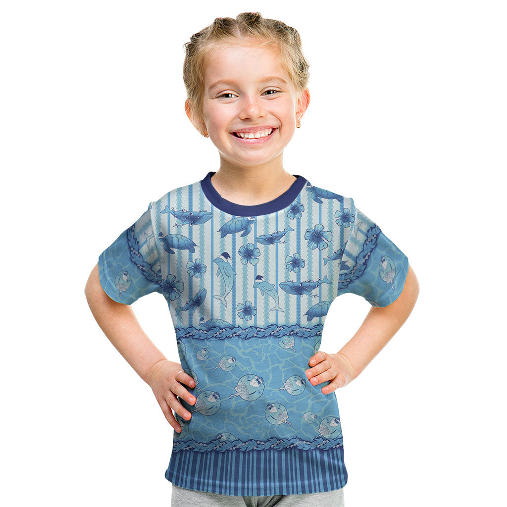 Hawaii Christmas In July Kid T Shirt Sky Blue Mele Kalikimaka Sea Animals DT05 Blue - Polynesian Pride