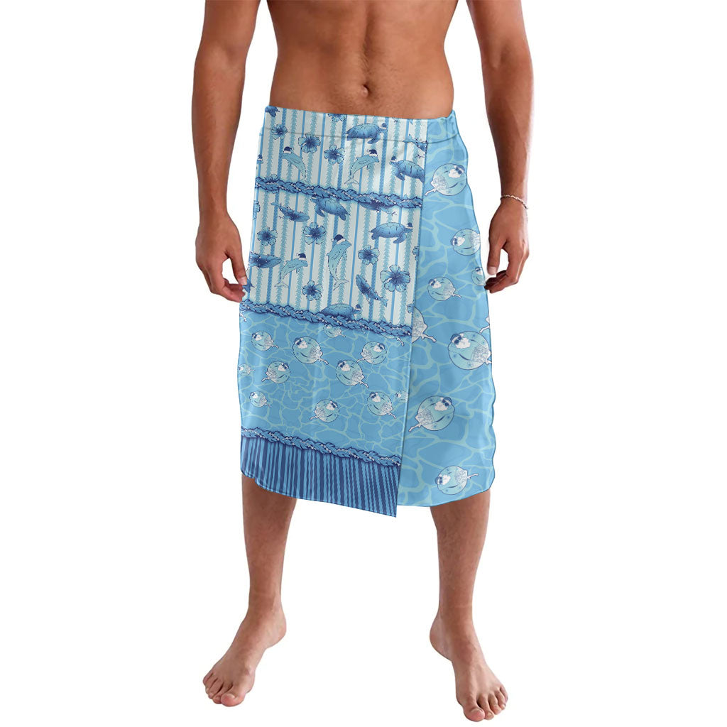 Hawaii Christmas In July Lavalava Sky Blue Mele Kalikimaka Sea Animals DT05 Blue - Polynesian Pride