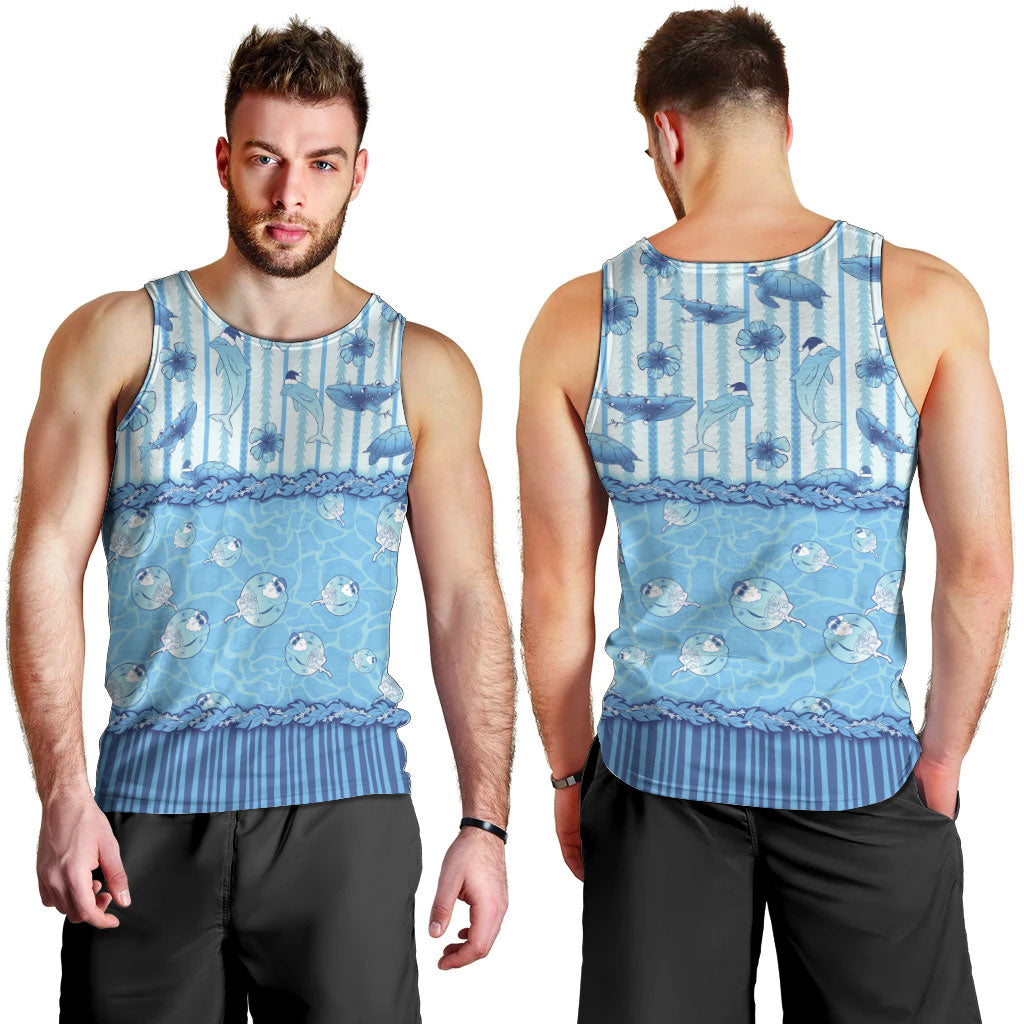 Hawaii Christmas In July Men Tank Top Sky Blue Mele Kalikimaka Sea Animals DT05 - Polynesian Pride