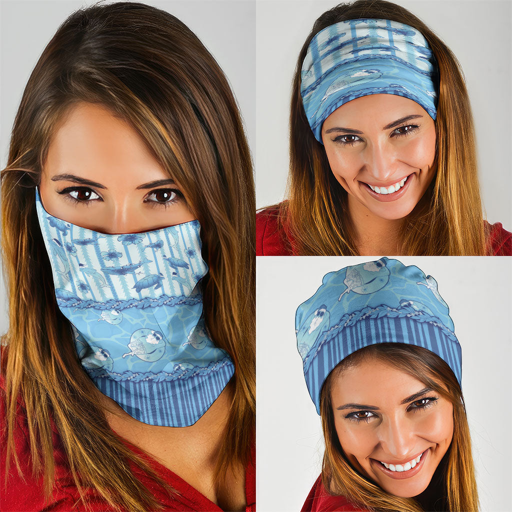 Hawaii Christmas In July Neck Gaiter Sky Blue Mele Kalikimaka Sea Animals