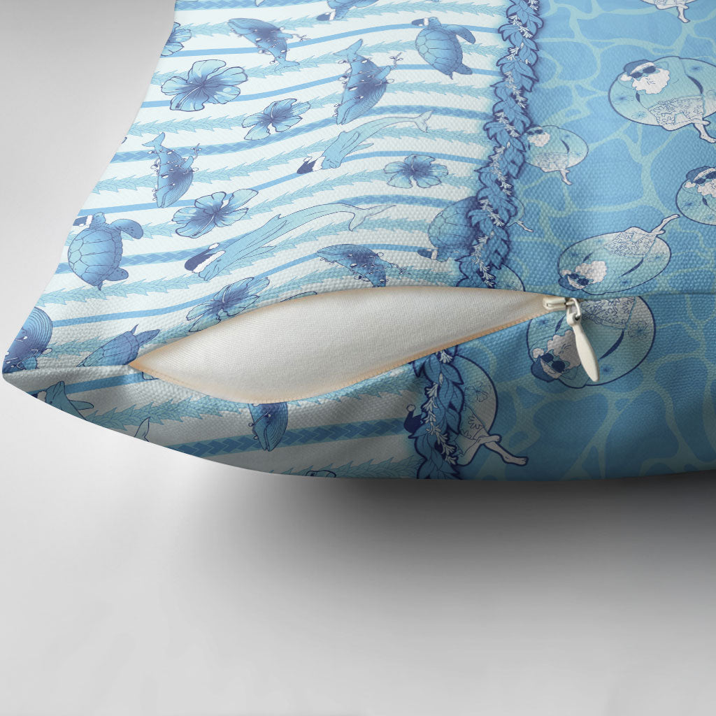 Hawaii Christmas In July Pillow Cover Sky Blue Mele Kalikimaka Sea Animals