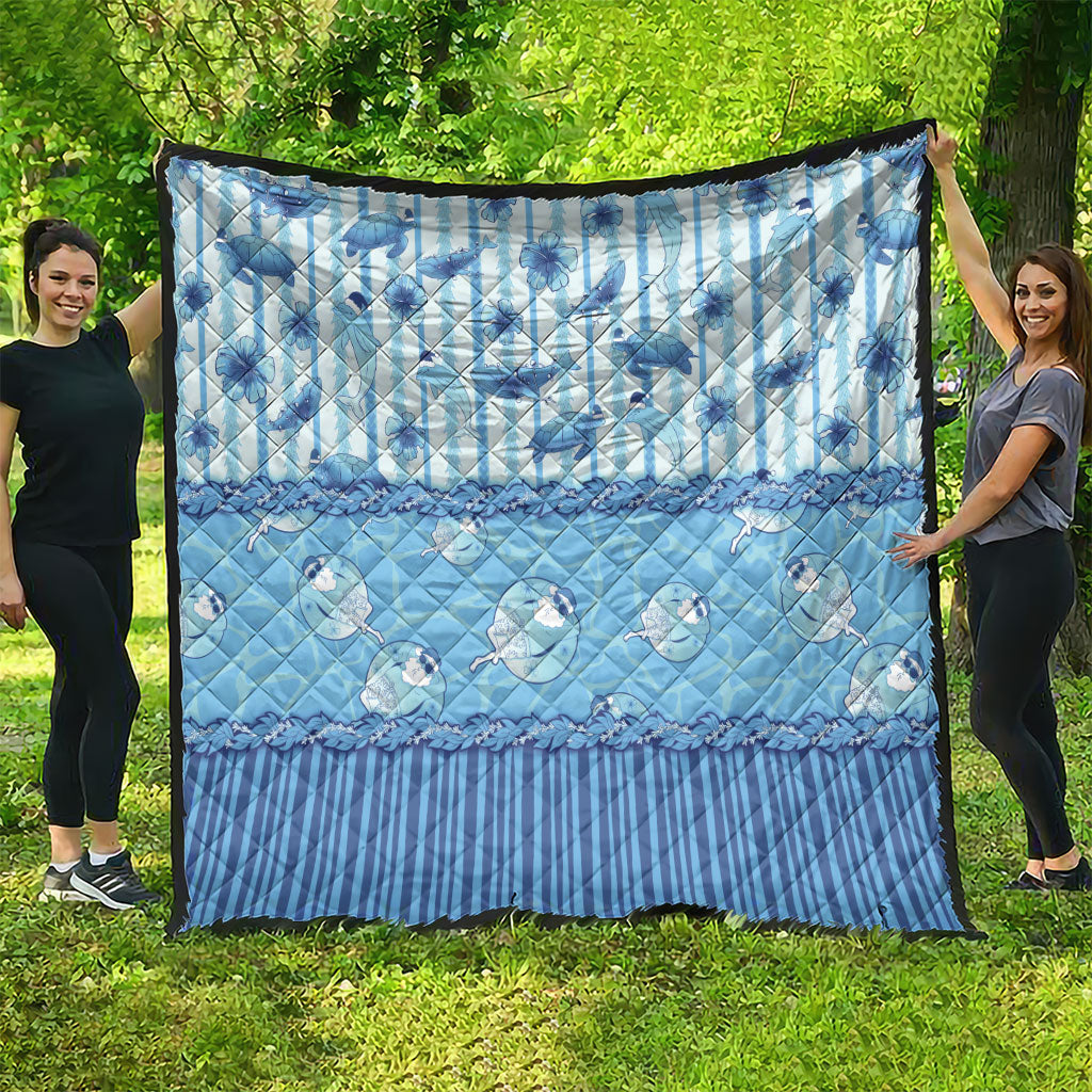 Hawaii Christmas In July Quilt Sky Blue Mele Kalikimaka Sea Animals DT05 - Polynesian Pride