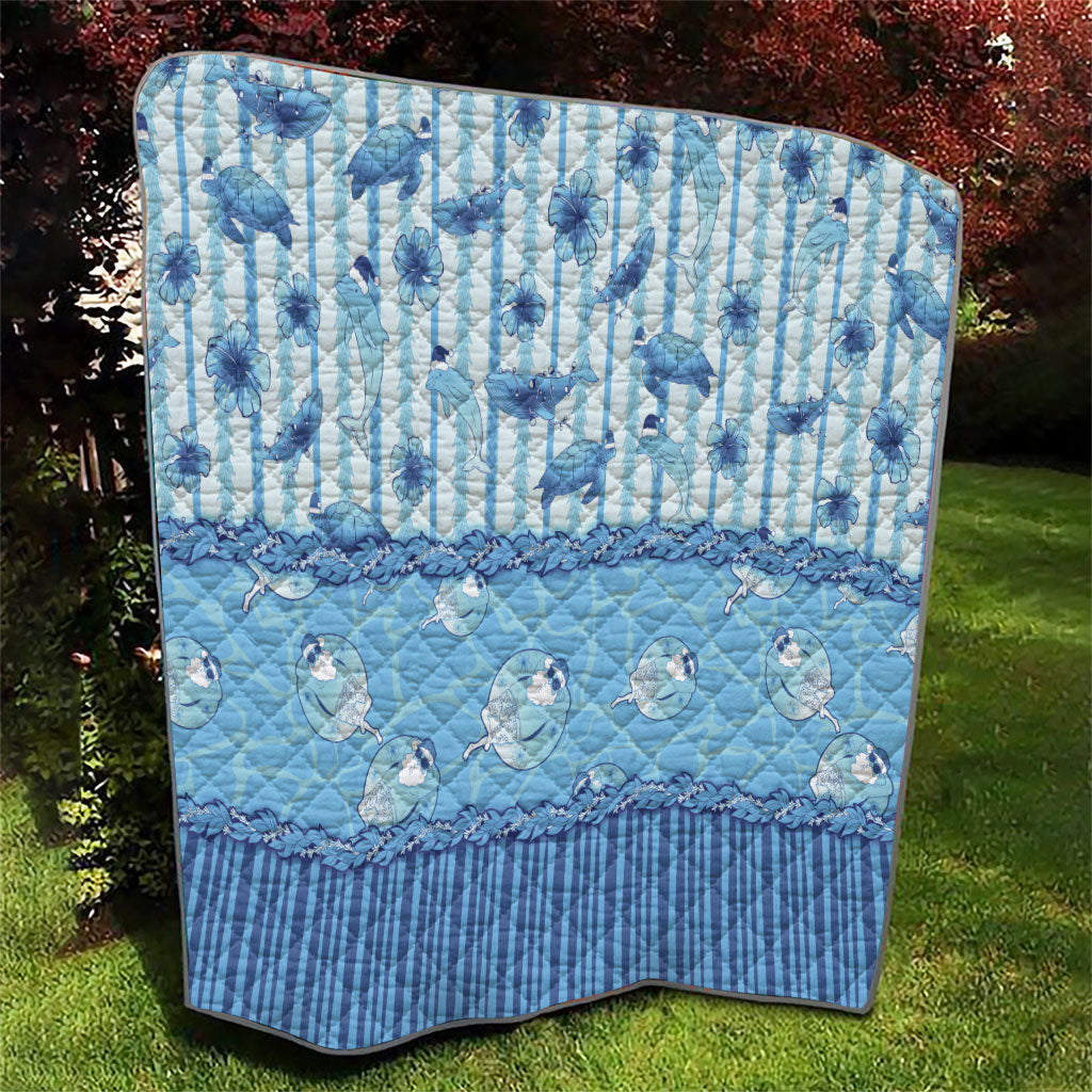 Hawaii Christmas In July Quilt Sky Blue Mele Kalikimaka Sea Animals DT05 - Polynesian Pride