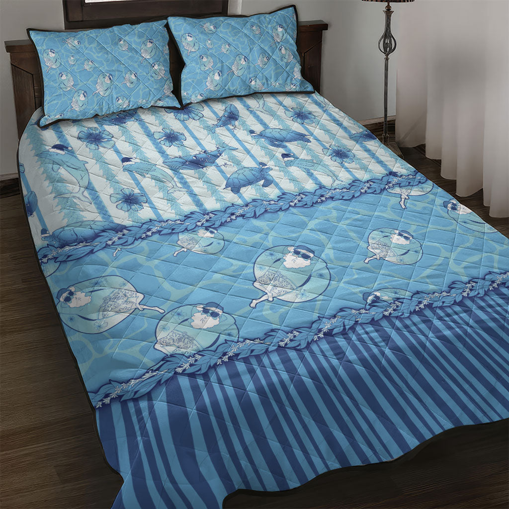 Hawaii Christmas In July Quilt Bed Set Sky Blue Mele Kalikimaka Sea Animals DT05 Blue - Polynesian Pride