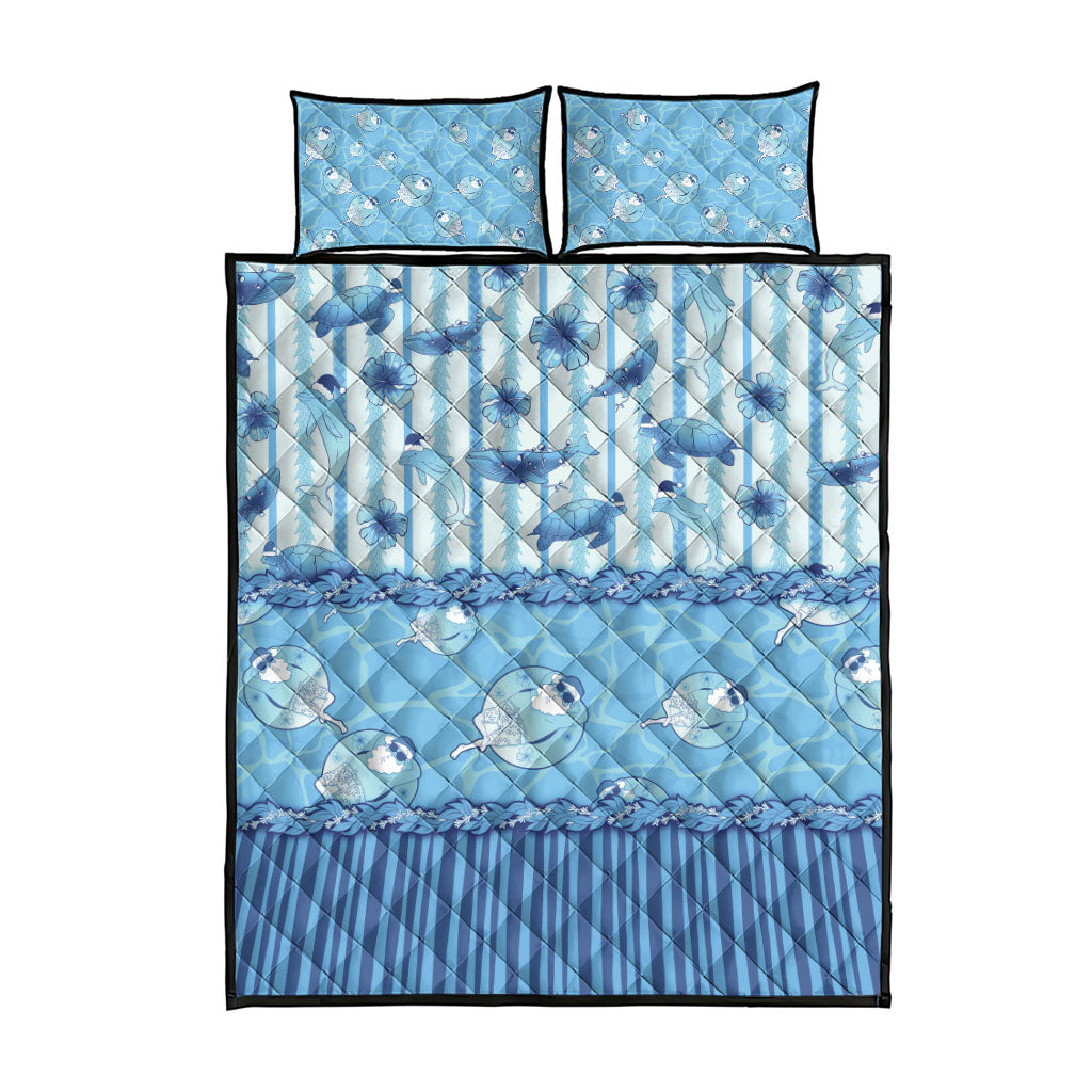 Hawaii Christmas In July Quilt Bed Set Sky Blue Mele Kalikimaka Sea Animals DT05 - Polynesian Pride