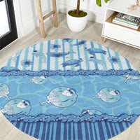 Hawaii Christmas In July Round Carpet Sky Blue Mele Kalikimaka Sea Animals DT05 Blue - Polynesian Pride