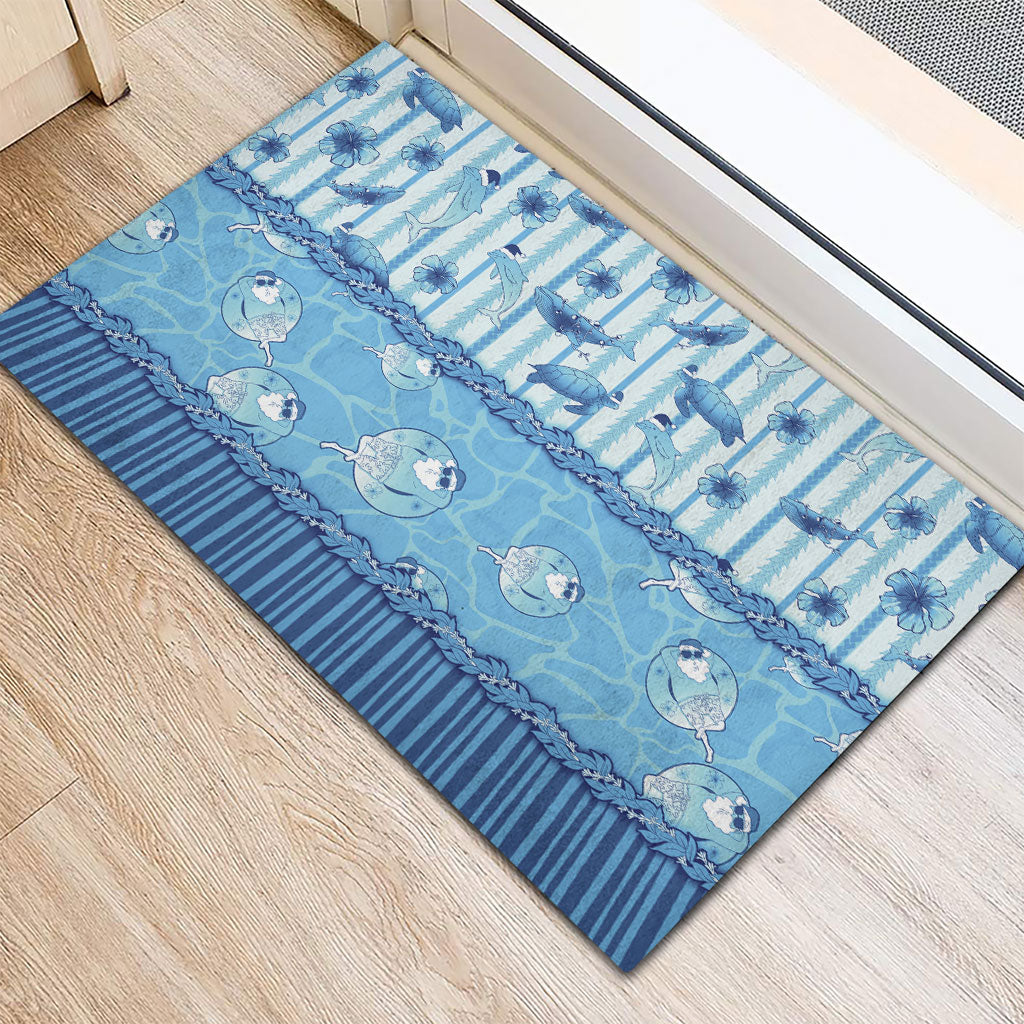 Hawaii Christmas In July Rubber Doormat Sky Blue Mele Kalikimaka Sea Animals DT05 - Polynesian Pride