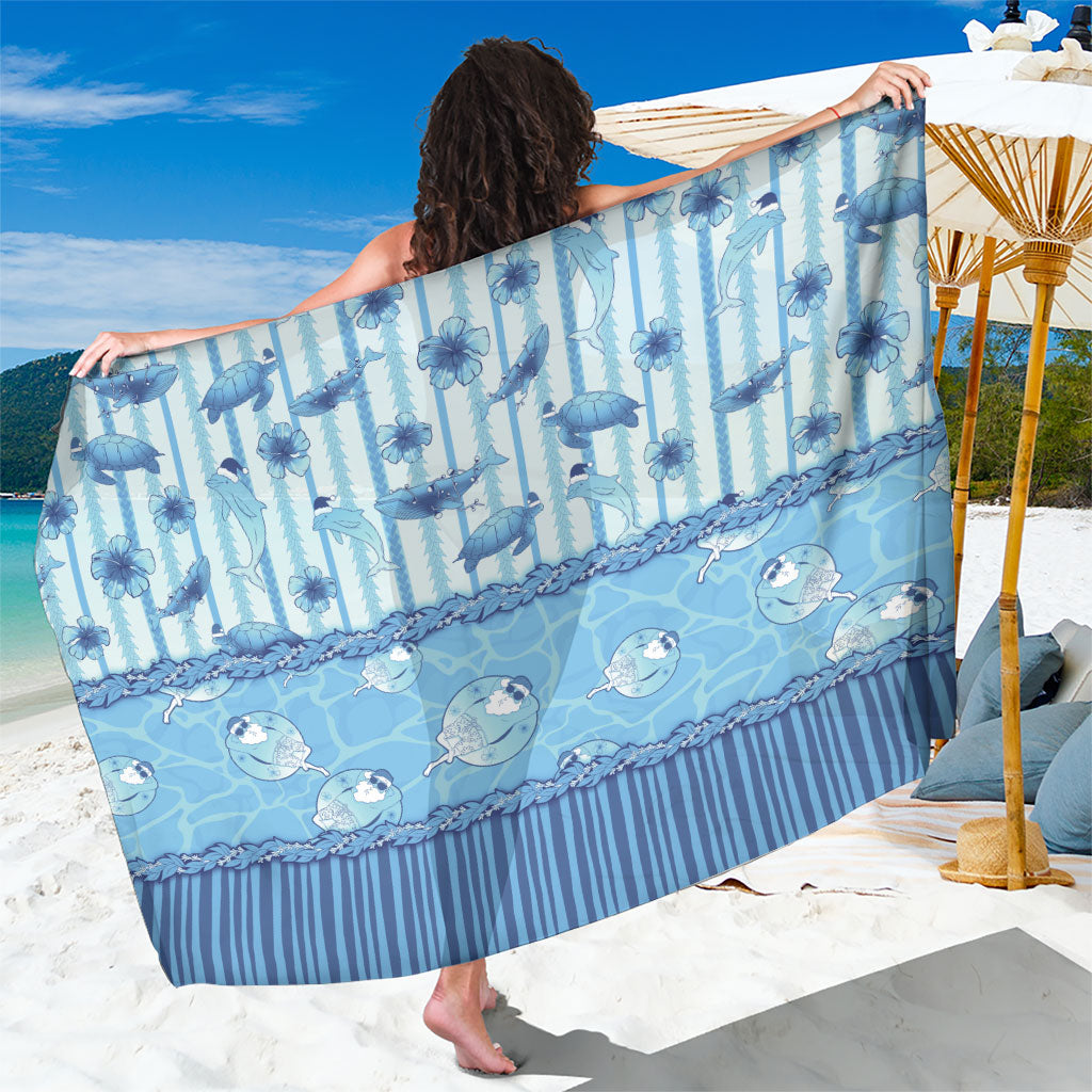 Hawaii Christmas In July Sarong Sky Blue Mele Kalikimaka Sea Animals DT05 One Size 44 x 66 inches Blue - Polynesian Pride