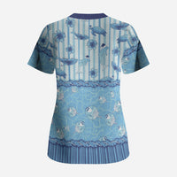Hawaii Christmas In July Scrub Top Sky Blue Mele Kalikimaka Sea Animals DT05 - Polynesian Pride