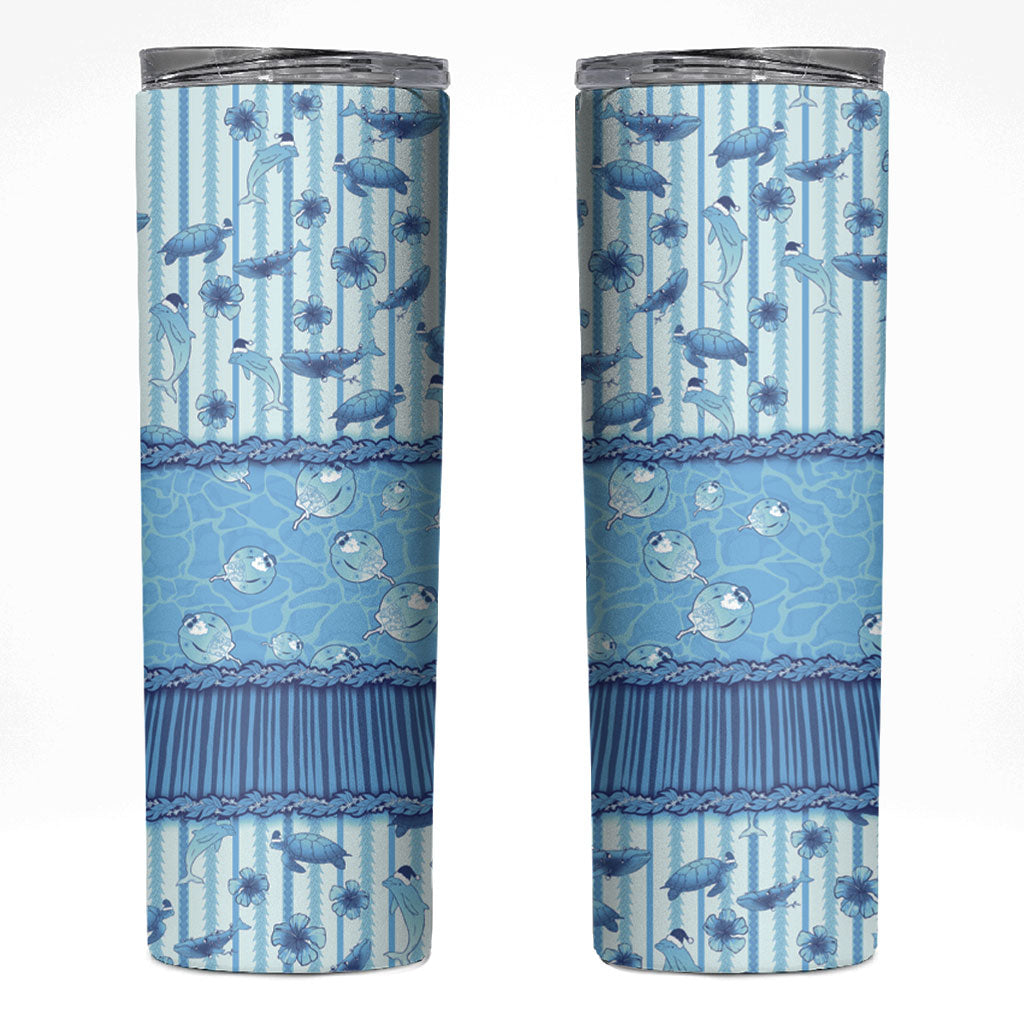 Hawaii Christmas In July Skinny Tumbler Sky Blue Mele Kalikimaka Sea Animals DT05 Blue - Polynesian Pride