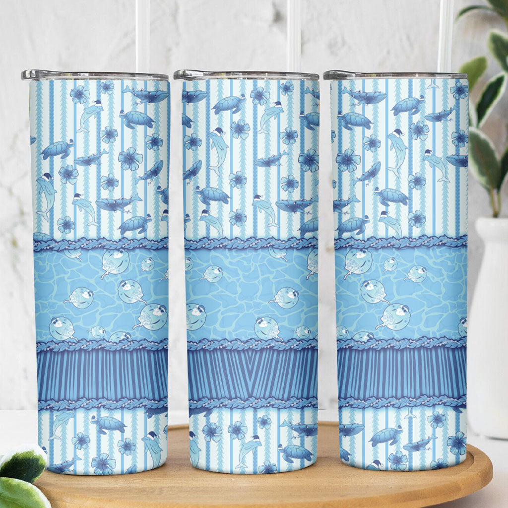 Hawaii Christmas In July Skinny Tumbler Sky Blue Mele Kalikimaka Sea Animals DT05 - Polynesian Pride
