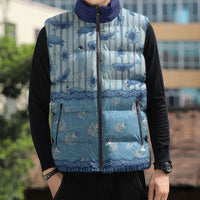 Hawaii Christmas In July Sleeveless Puffer Jacket Sky Blue Mele Kalikimaka Sea Animals