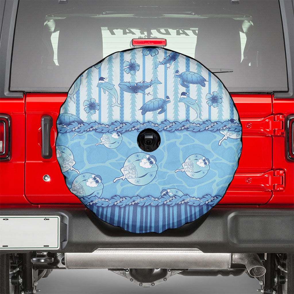 Hawaii Christmas In July Spare Tire Cover Sky Blue Mele Kalikimaka Sea Animals