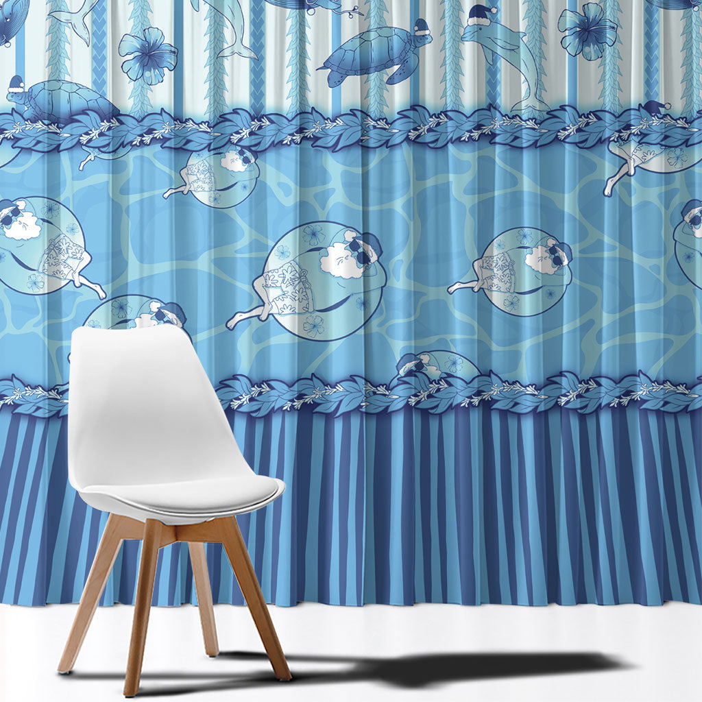 Hawaii Christmas In July Window Curtain Sky Blue Mele Kalikimaka Sea Animals DT05 - Polynesian Pride