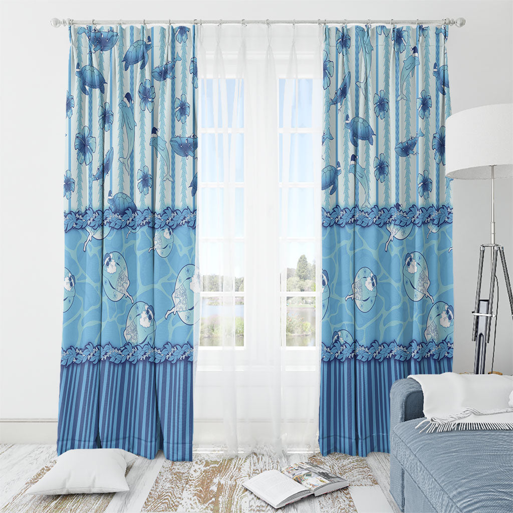Hawaii Christmas In July Window Curtain Sky Blue Mele Kalikimaka Sea Animals DT05 - Polynesian Pride