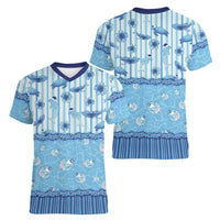 Hawaii Christmas In July Women V-Neck T-Shirt Sky Blue Mele Kalikimaka Sea Animals DT05 - Polynesian Pride