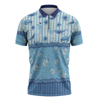 Hawaii Christmas In July Zipper Polo Shirt Sky Blue Mele Kalikimaka Sea Animals
