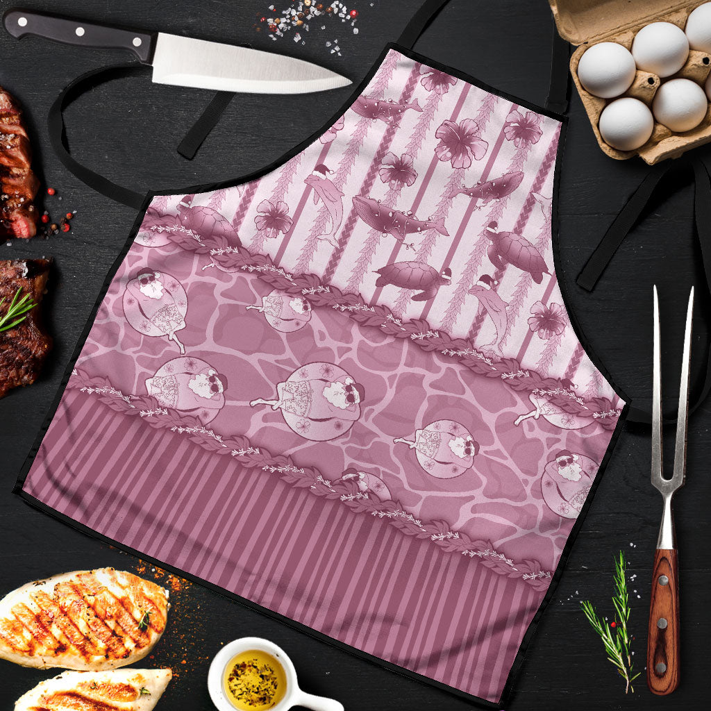 Hawaii Christmas In July Apron Dusty Pink Mele Kalikimaka Sea Animals DT05 Pink - Polynesian Pride