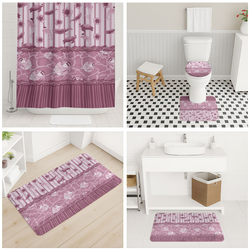 Hawaii Christmas In July Bathroom Set Dusty Pink Mele Kalikimaka Sea Animals DT05 - Polynesian Pride