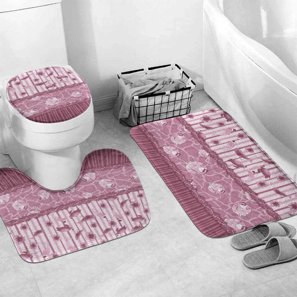 Hawaii Christmas In July Bathroom Set Dusty Pink Mele Kalikimaka Sea Animals DT05 Mat Set Only (3 pcs) One Size Pink - Polynesian Pride