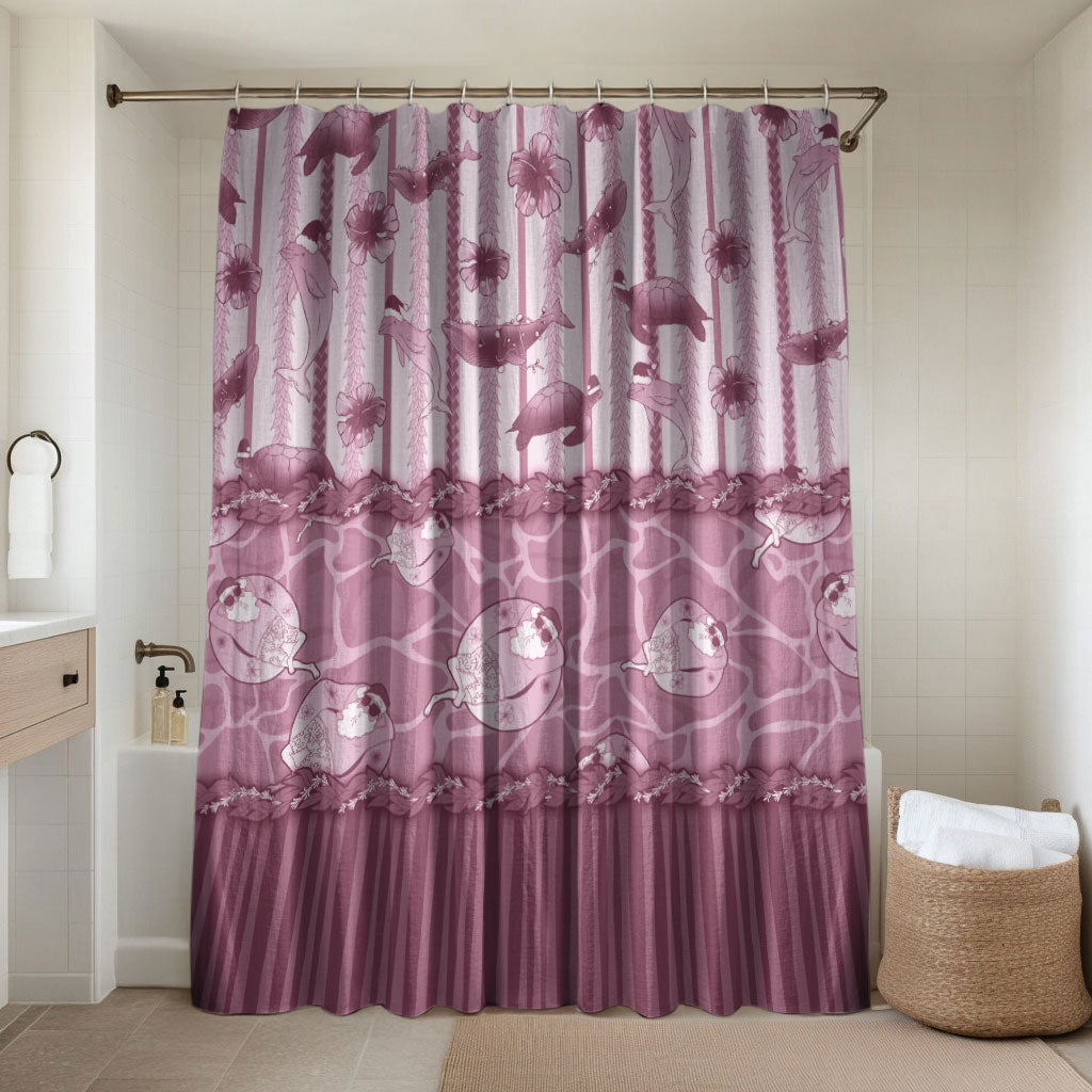 Hawaii Christmas In July Bathroom Set Dusty Pink Mele Kalikimaka Sea Animals DT05 Shower Curtain Only Pink - Polynesian Pride