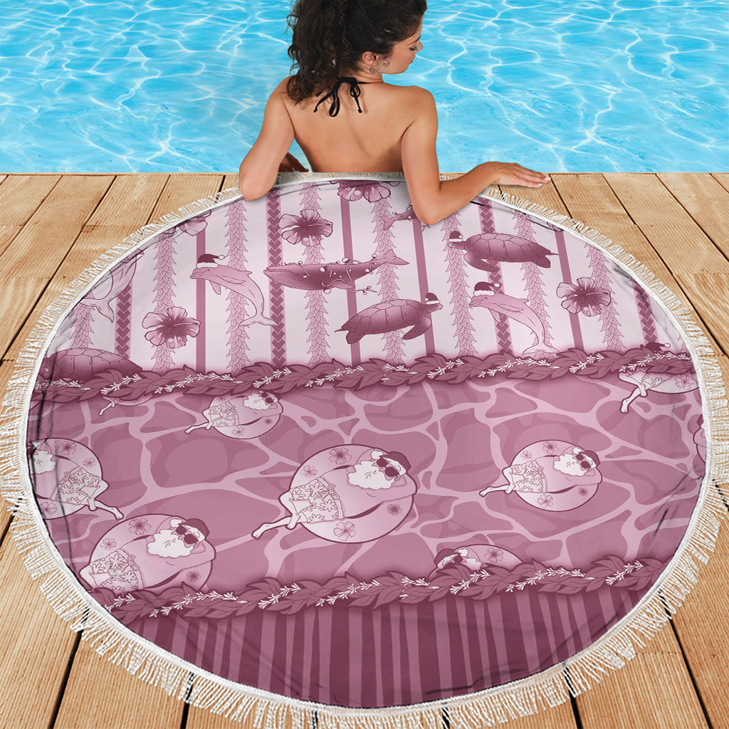 Hawaii Christmas In July Beach Blanket Dusty Pink Mele Kalikimaka Sea Animals DT05 - Polynesian Pride