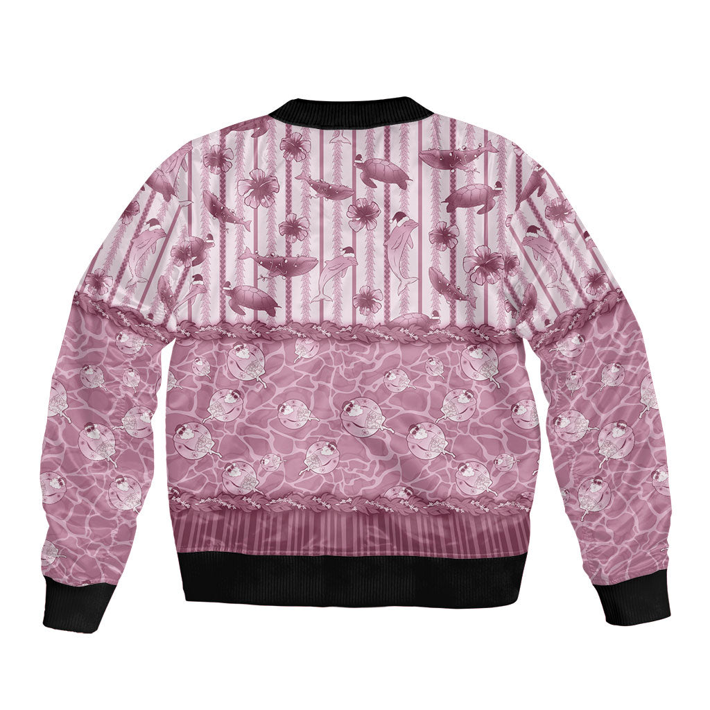 Hawaii Christmas In July Bomber Jacket Dusty Pink Mele Kalikimaka Sea Animals DT05 - Polynesian Pride