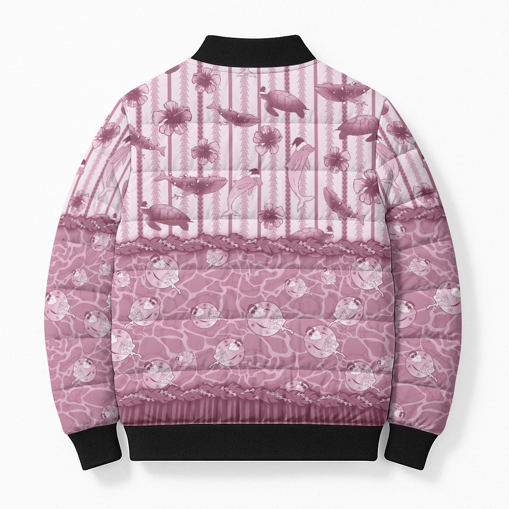 Hawaii Christmas In July Bomber Puffer Jacket Dusty Pink Mele Kalikimaka Sea Animals DT05 - Polynesian Pride