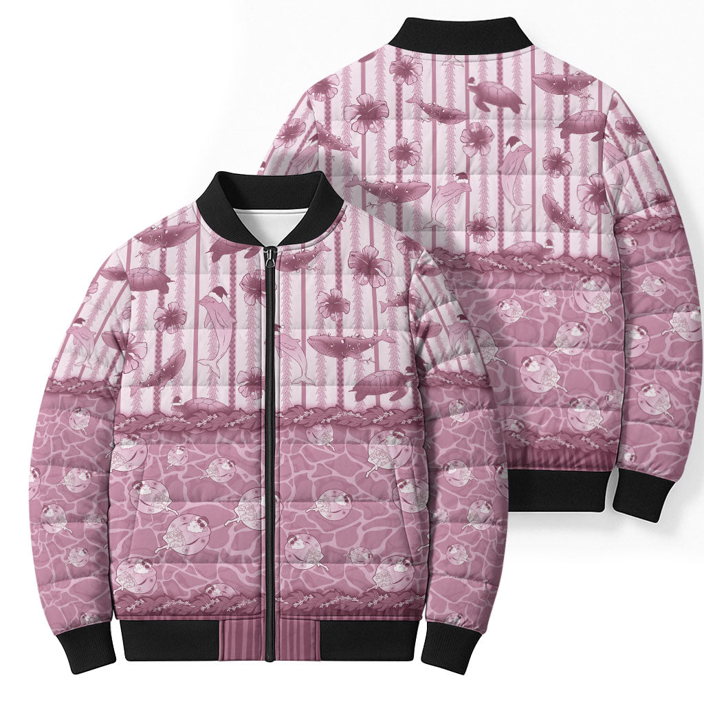 Hawaii Christmas In July Bomber Puffer Jacket Dusty Pink Mele Kalikimaka Sea Animals DT05 - Polynesian Pride