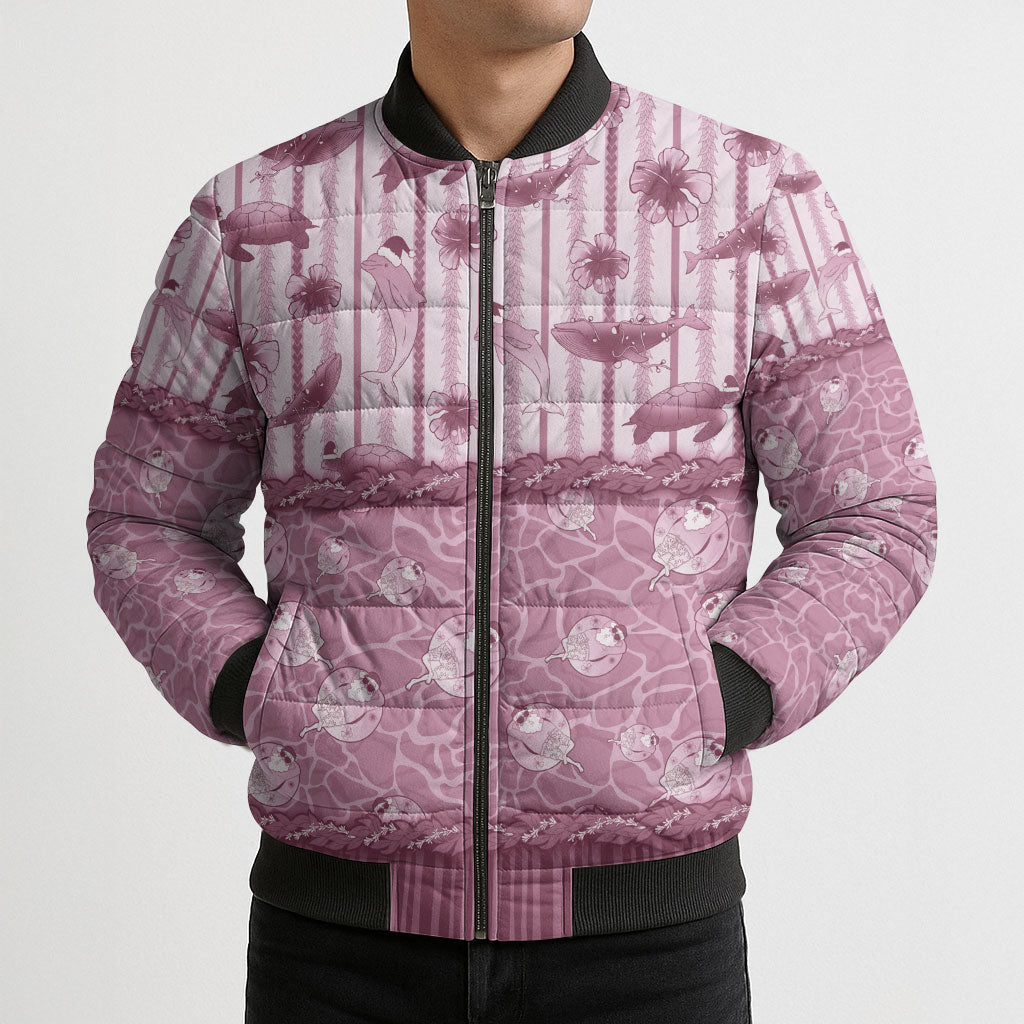 Hawaii Christmas In July Bomber Puffer Jacket Dusty Pink Mele Kalikimaka Sea Animals DT05 - Polynesian Pride