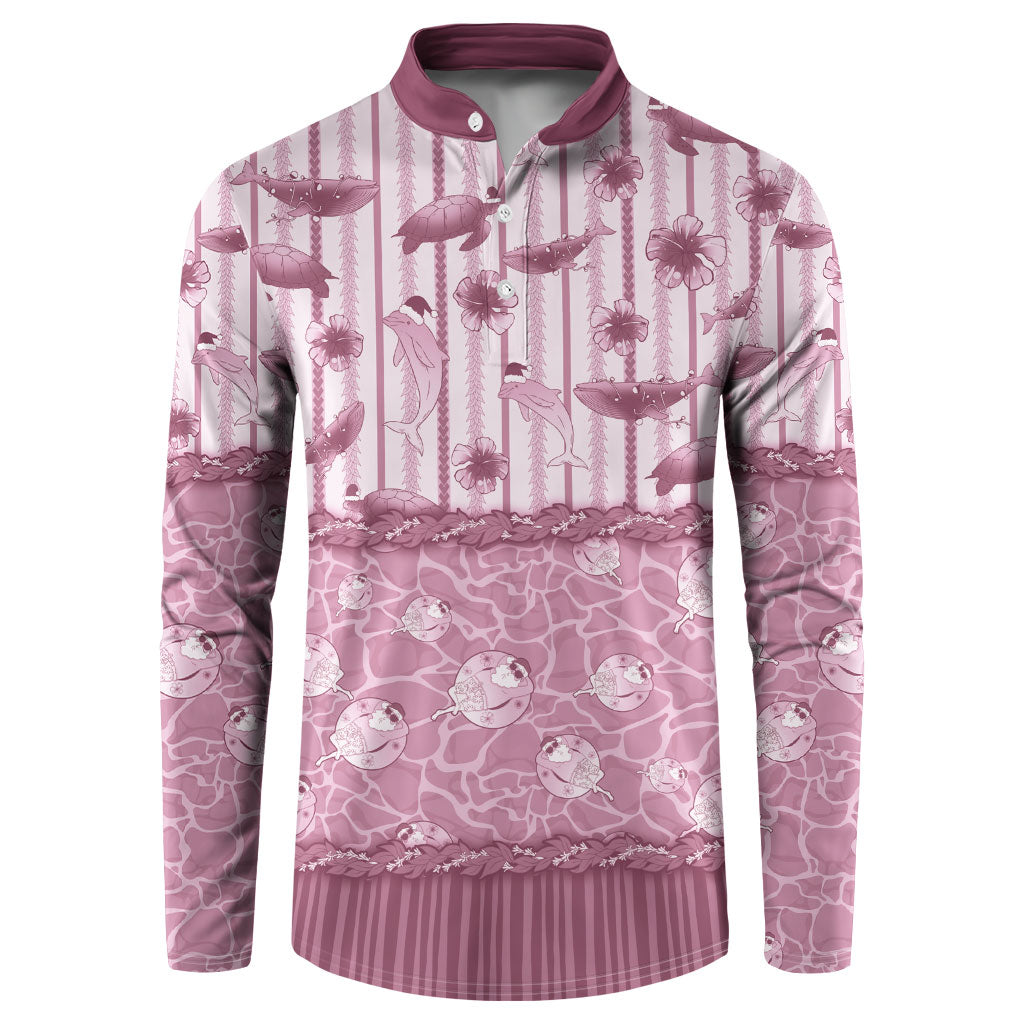 Hawaii Christmas In July Button Sweatshirt Dusty Pink Mele Kalikimaka Sea Animals DT05 Pink - Polynesian Pride