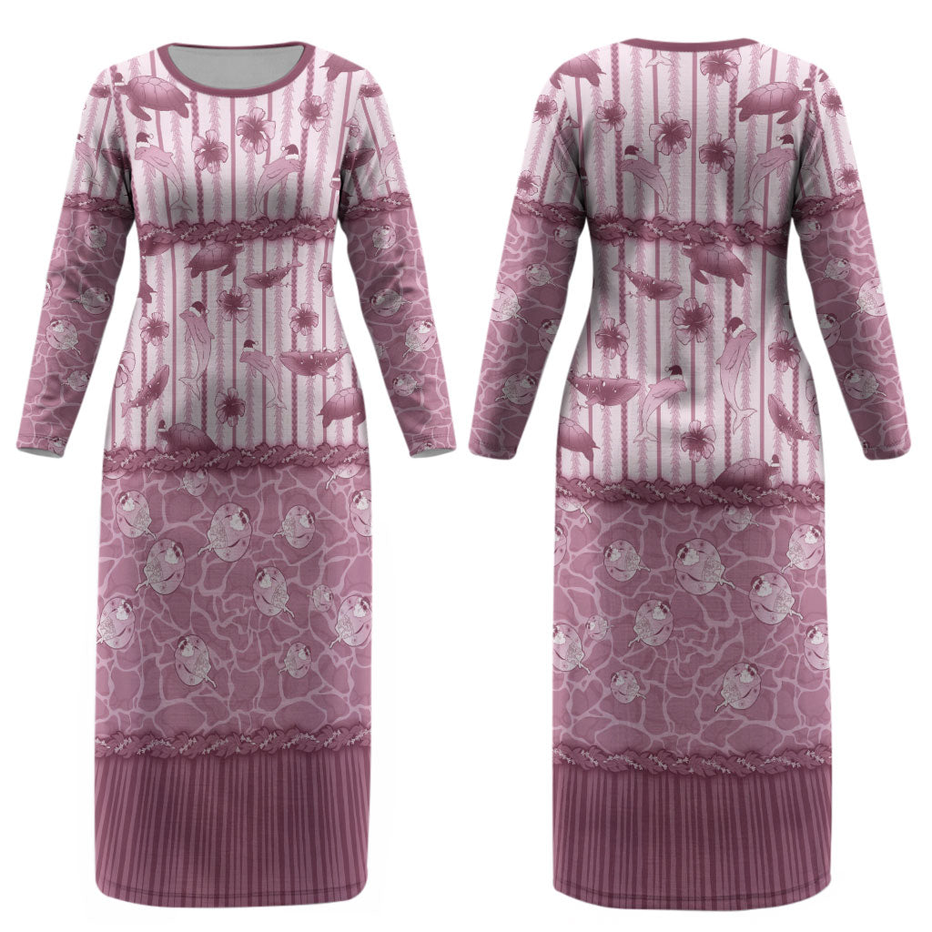 Hawaii Christmas In July Couples Matching Long Sleeve Bodycon Dress and Hawaiian Shirt Dusty Pink Mele Kalikimaka Sea Animals DT05 - Polynesian Pride