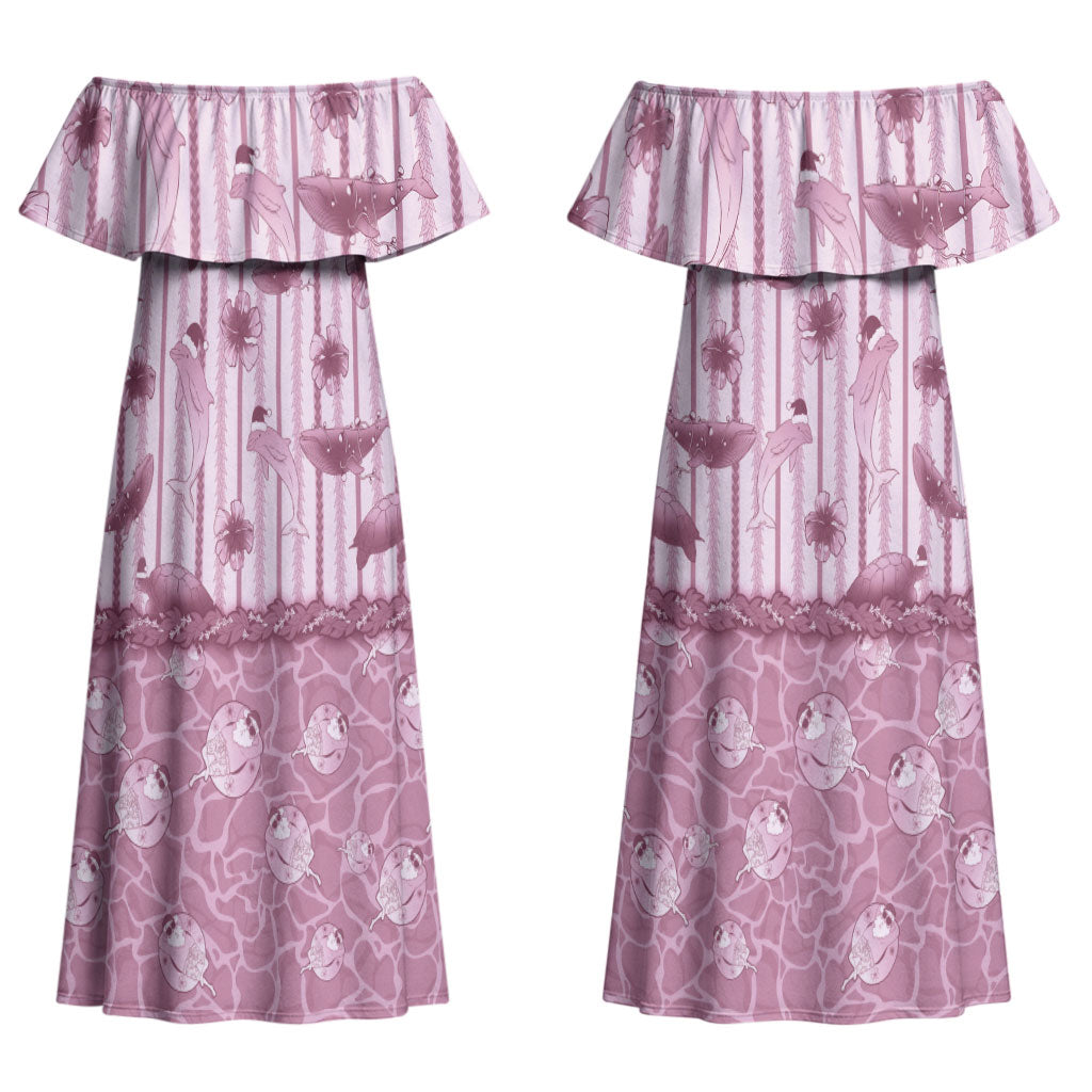 Hawaii Christmas In July Couples Matching Off Shoulder Maxi Dress and Hawaiian Shirt Dusty Pink Mele Kalikimaka Sea Animals DT05 - Polynesian Pride