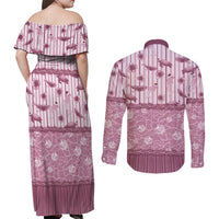 Hawaii Christmas In July Couples Matching Off Shoulder Maxi Dress and Long Sleeve Button Shirt Dusty Pink Mele Kalikimaka Sea Animals DT05 - Polynesian Pride