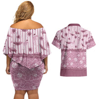 Hawaii Christmas In July Couples Matching Off Shoulder Short Dress and Hawaiian Shirt Dusty Pink Mele Kalikimaka Sea Animals DT05 - Polynesian Pride