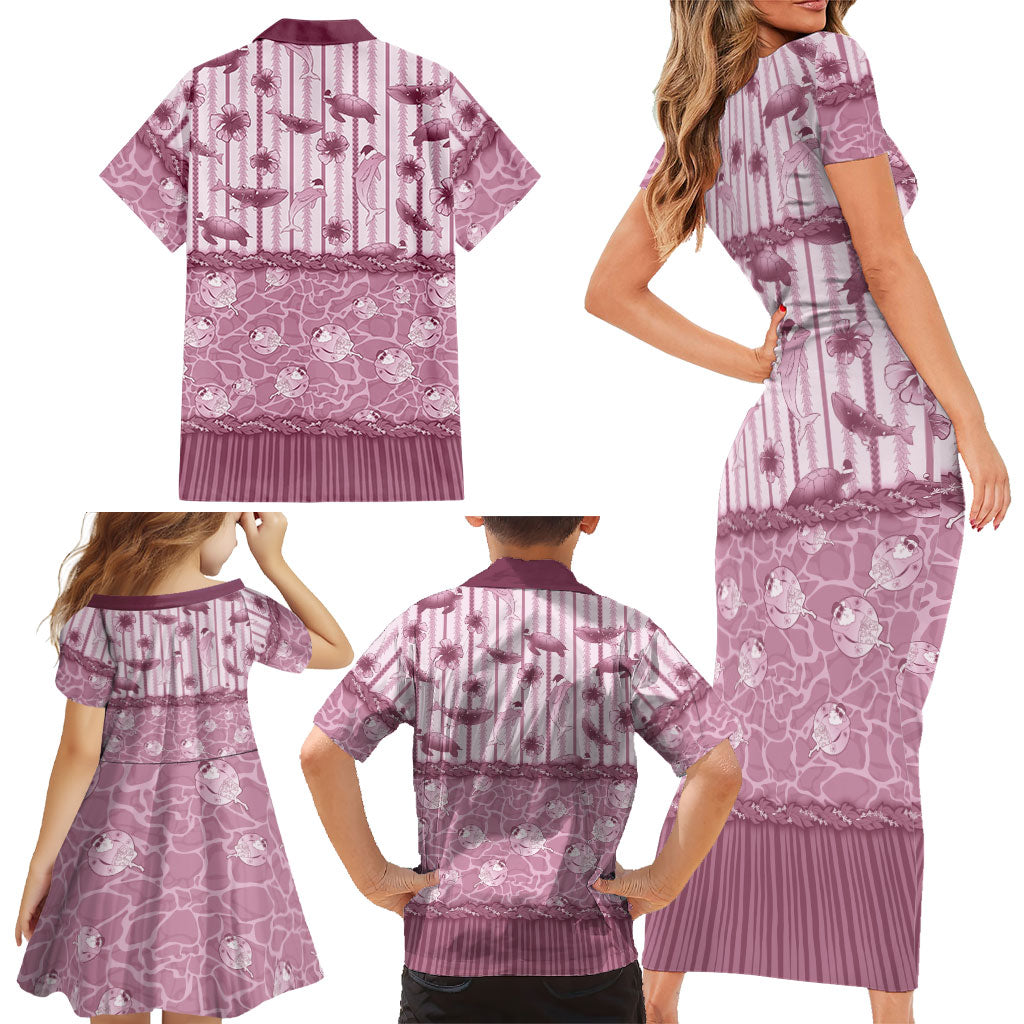 Hawaii Christmas In July Family Matching Short Sleeve Bodycon Dress and Hawaiian Shirt Dusty Pink Mele Kalikimaka Sea Animals DT05 - Polynesian Pride