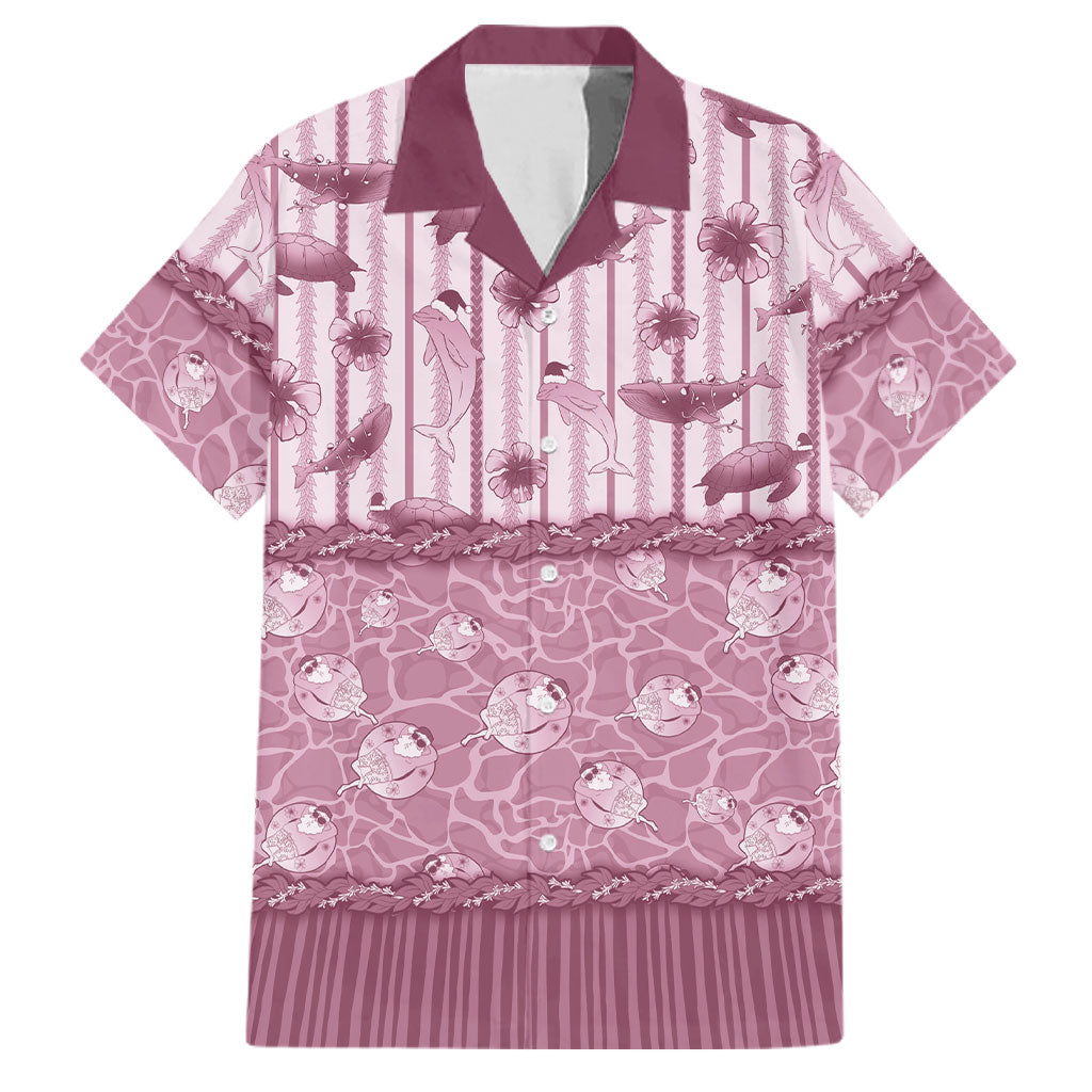 Hawaii Christmas In July Family Matching Summer Maxi Dress and Hawaiian Shirt Dusty Pink Mele Kalikimaka Sea Animals DT05 Dad's Shirt - Short Sleeve Pink - Polynesian Pride