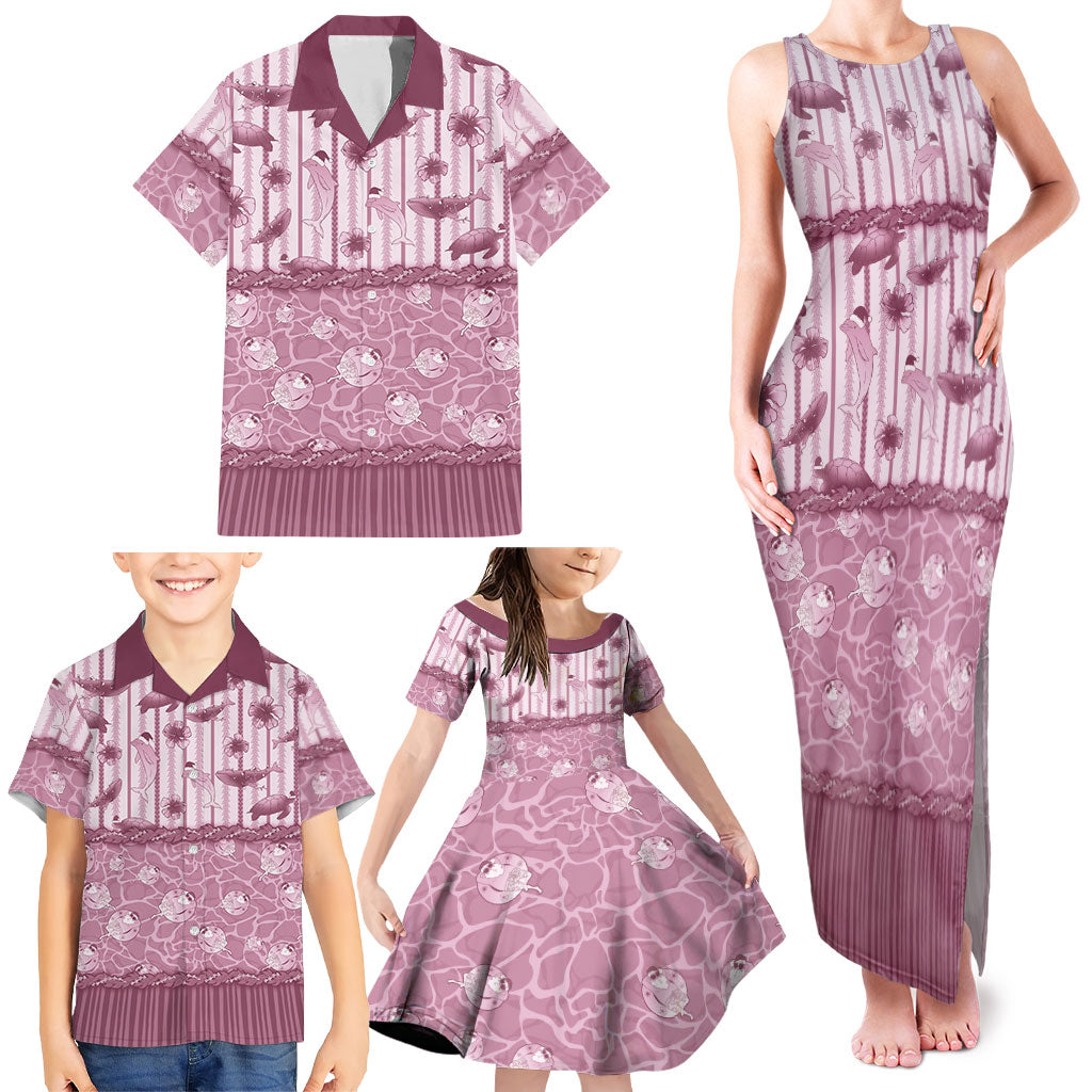 Hawaii Christmas In July Family Matching Tank Maxi Dress and Hawaiian Shirt Dusty Pink Mele Kalikimaka Sea Animals DT05 - Polynesian Pride