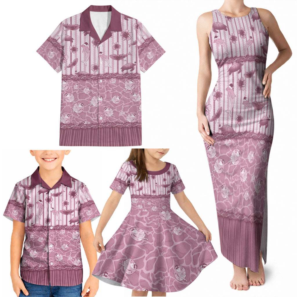 Hawaii Christmas In July Family Matching Tank Maxi Dress and Hawaiian Shirt Dusty Pink Mele Kalikimaka Sea Animals DT05 - Polynesian Pride