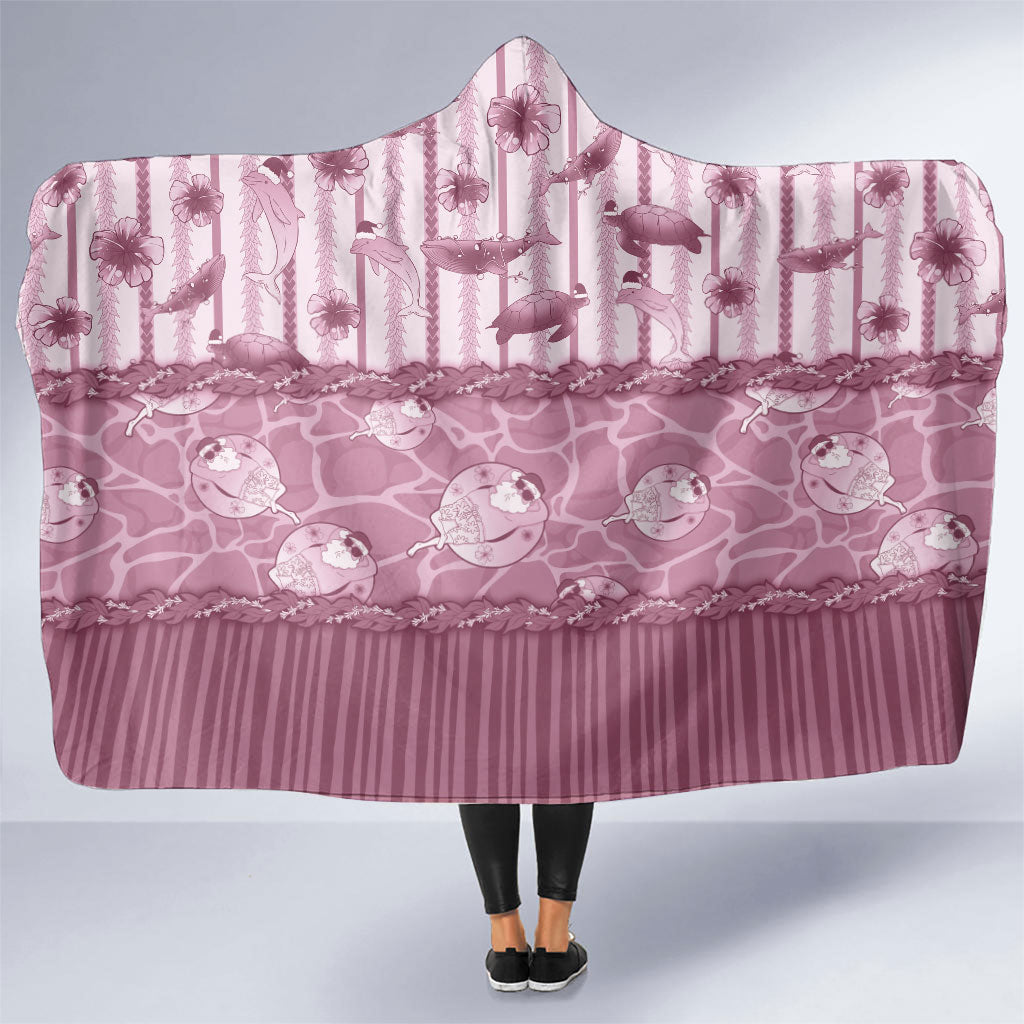 Hawaii Christmas In July Hooded Blanket Dusty Pink Mele Kalikimaka Sea Animals