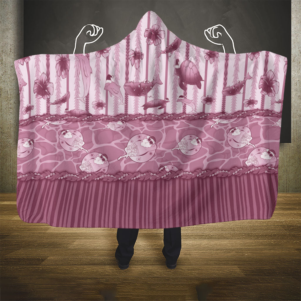 Hawaii Christmas In July Hooded Blanket Dusty Pink Mele Kalikimaka Sea Animals